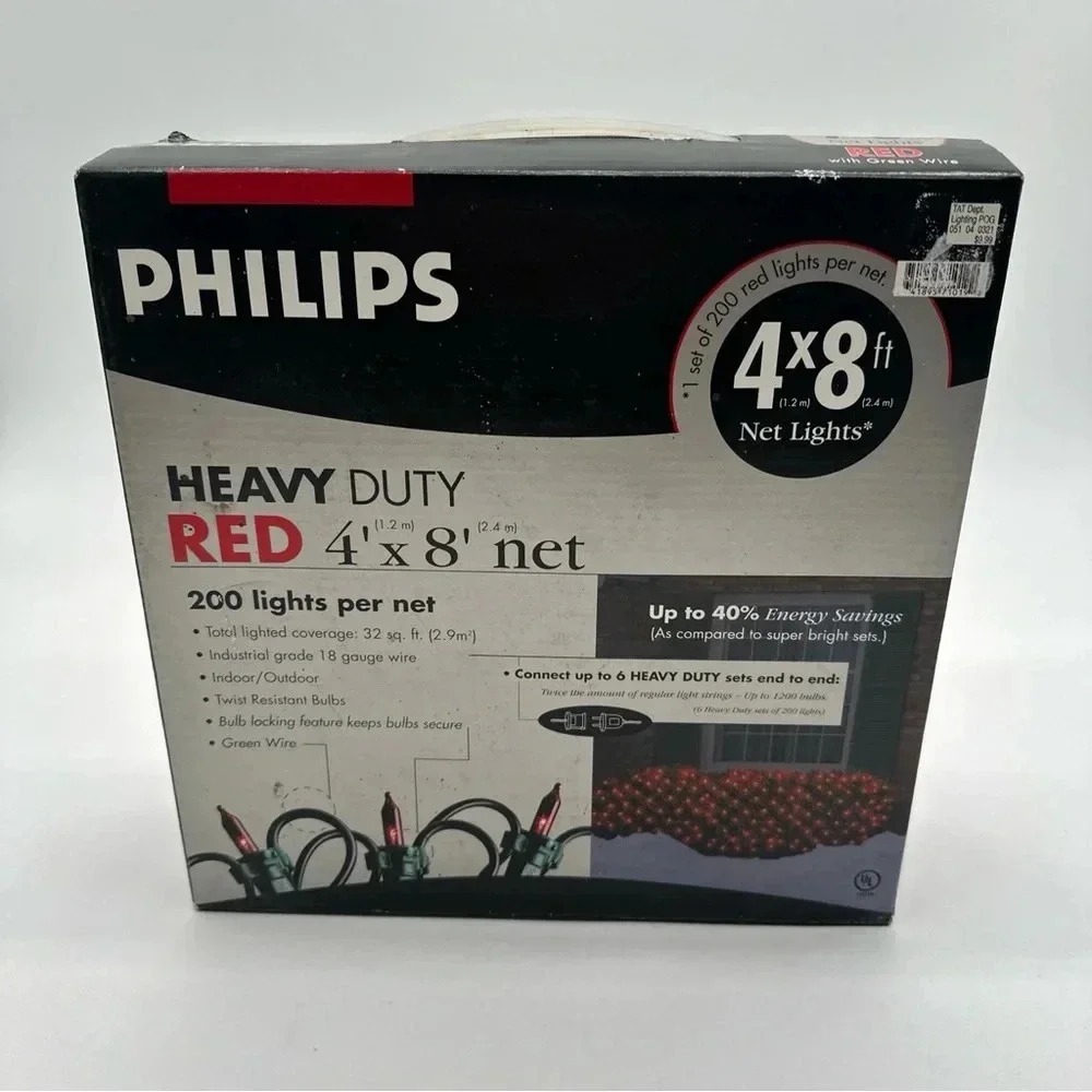 Philips 200ct Christmas Incandescent‎ Heavy Duty Net String Lights RED NEW Xmas